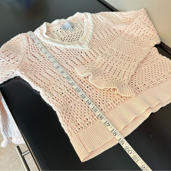 DH tennis pullover sweater, pointelle knit, baby pink w. white cableknit detail - Picture 8 of 11